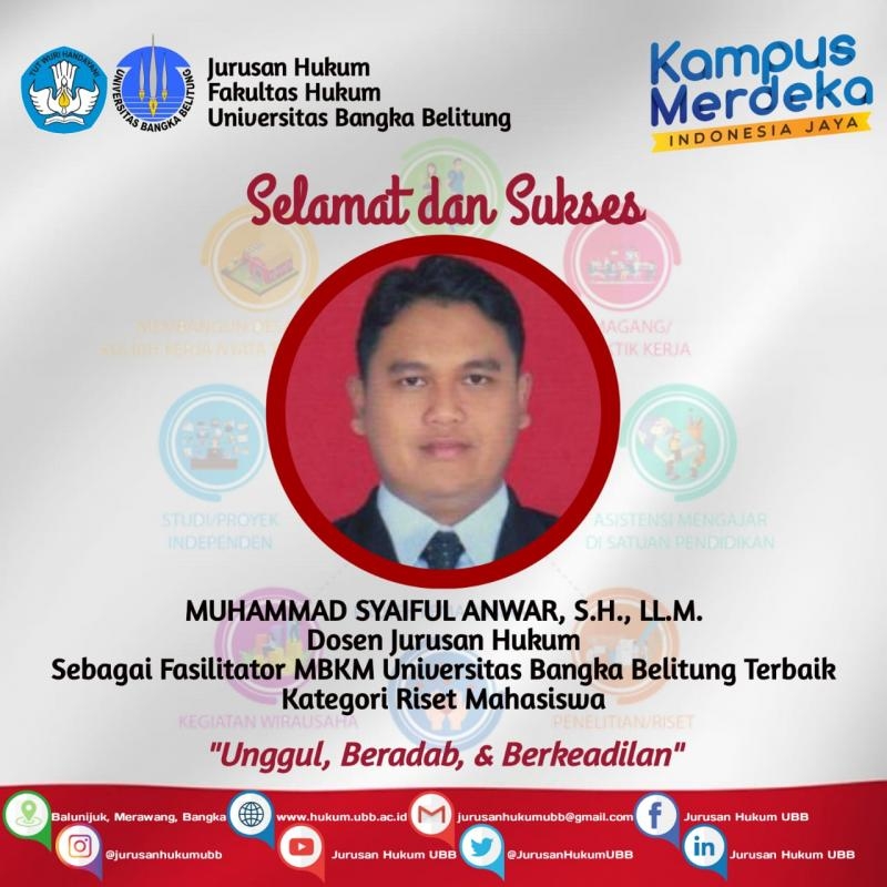 Muhammad Syaiful Anwar, Dosen FH UBB  Peraih MBKM Awards 2021 Bidang Riset